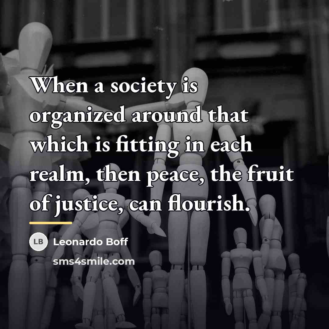 “When a society is organized around that which is fitting…” quote by Leonardo Boff