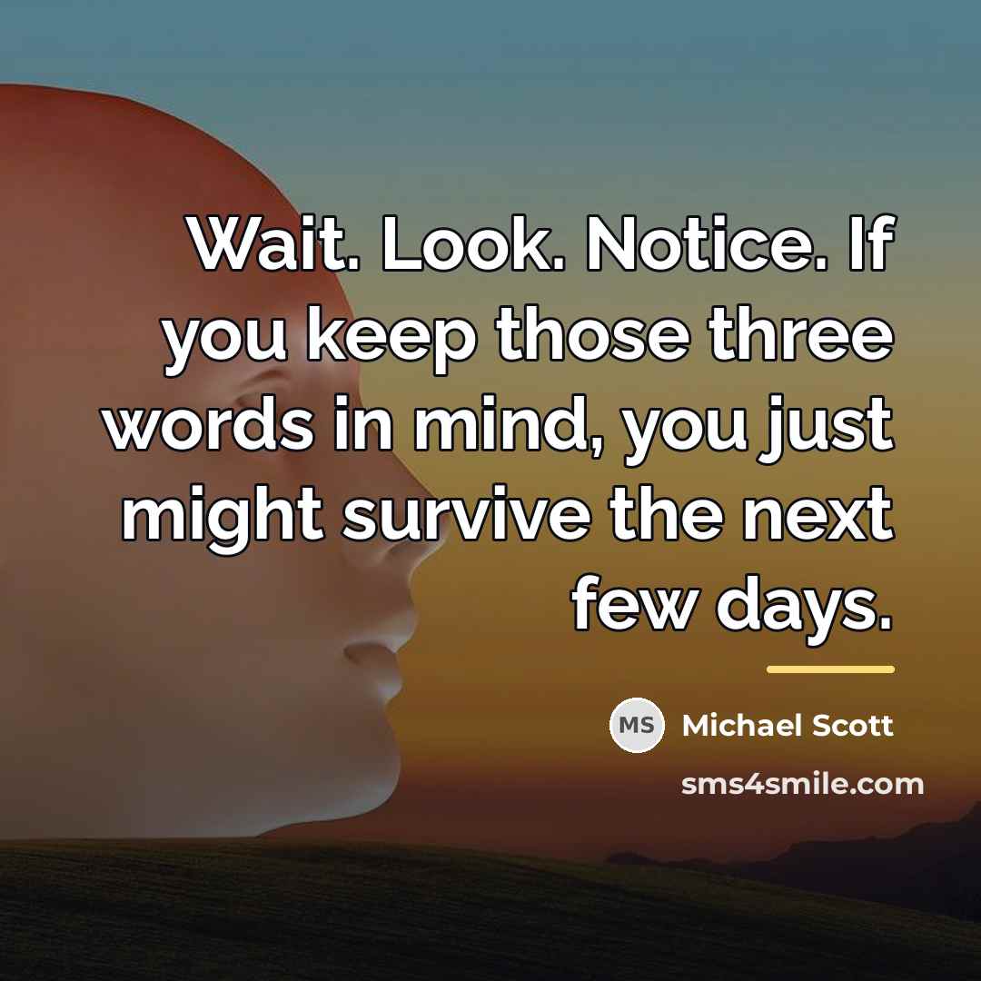 “Wait. Look. Notice. If you keep those three words in…” quote by Michael Scott