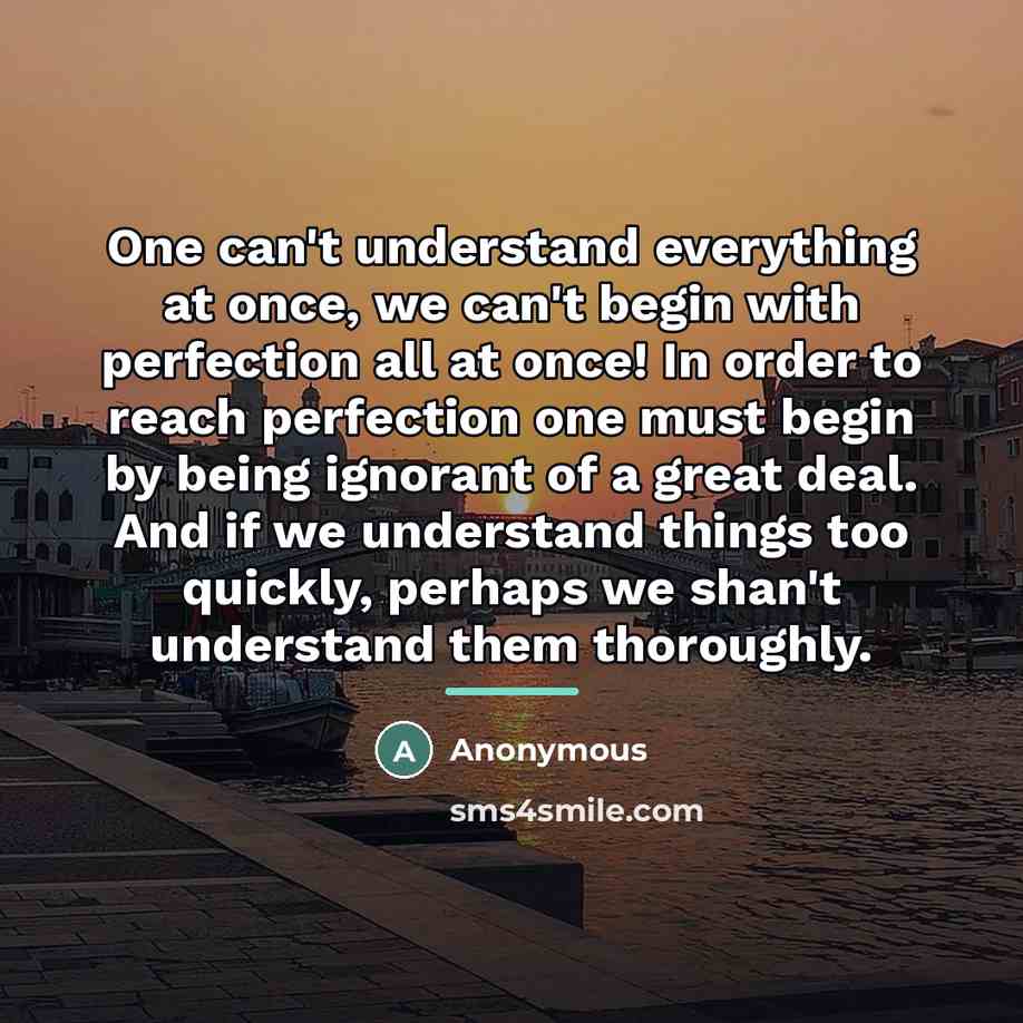 “One can't understand everything at once, we can't begin with…” quote by Anonymous