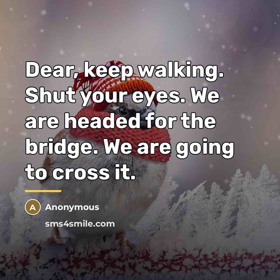 “Dear, keep walking. Shut your eyes. We are headed for the bridge. We are going to cross it.” quote by Anonymous
