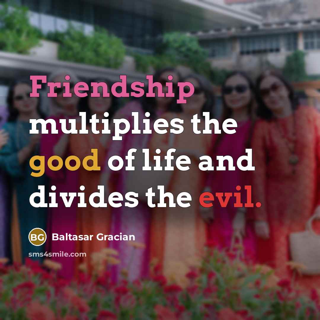 “Friendship multiplies the good of life and divides the evil.…” quote by Baltasar Gracian
