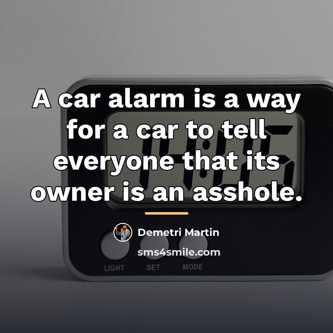 “A car alarm is a way for a car to…” quote by Demetri Martin