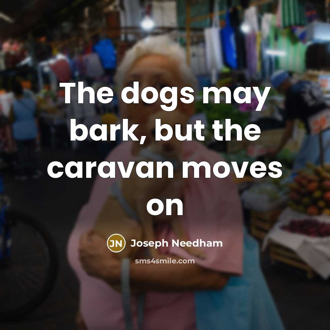 “The dogs may bark, but the caravan moves on…” quote by Joseph Needham