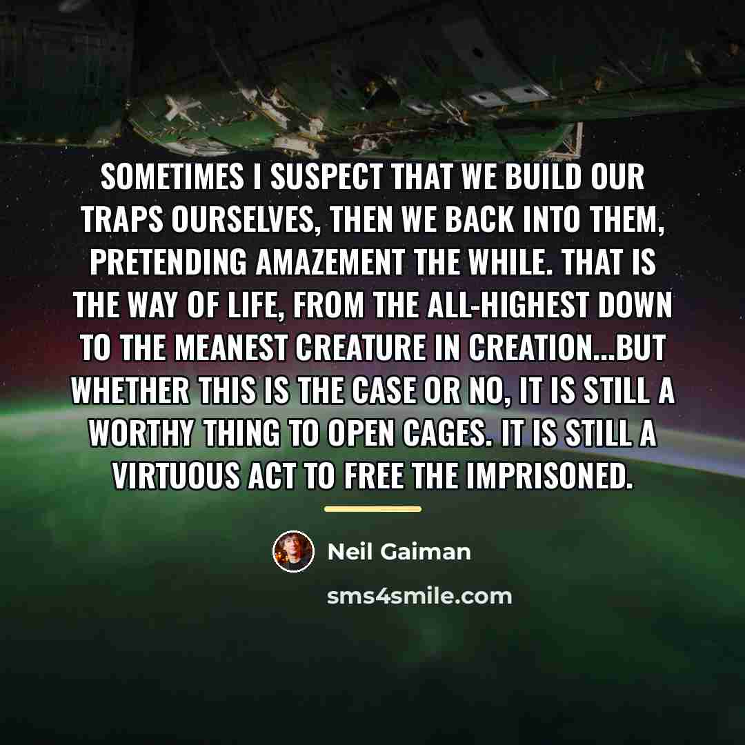 “Sometimes I suspect that we build our traps ourselves, then…” quote by Neil Gaiman