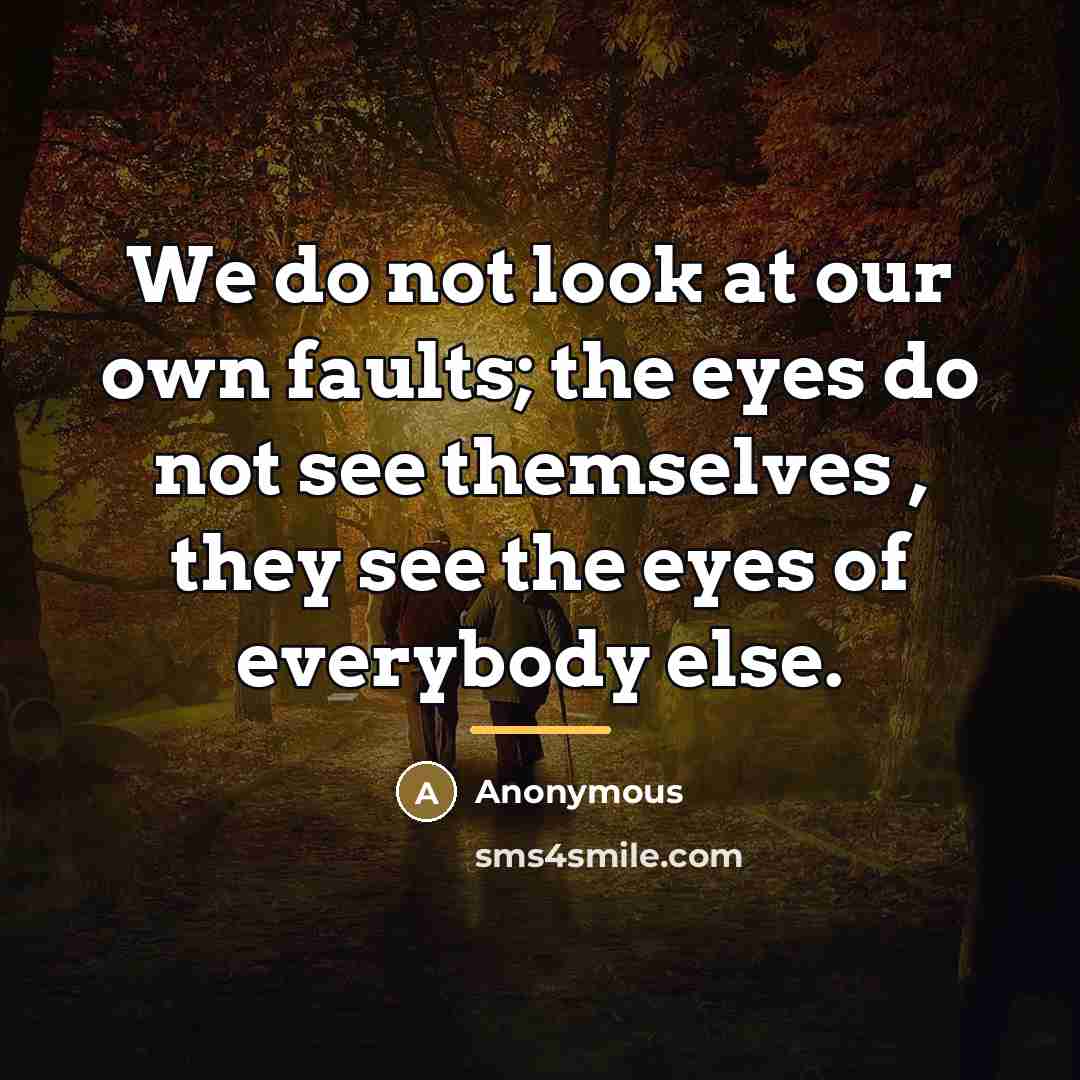 “We do not look at our own faults; the eyes…” quote by Anonymous