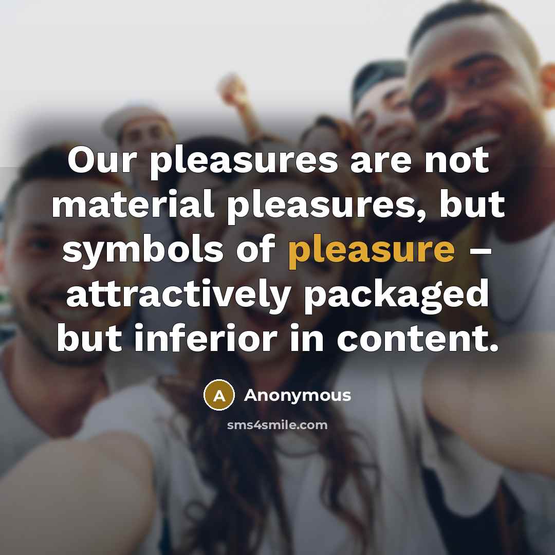 “Our pleasures are not material pleasures, but symbols of pleasure…” quote by Anonymous