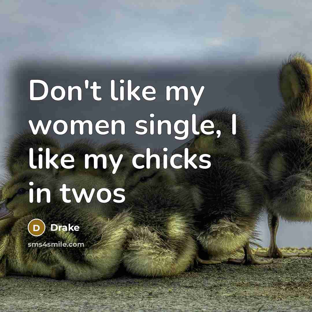 “Don't like my women single, I like my chicks in twos” quote by Drake