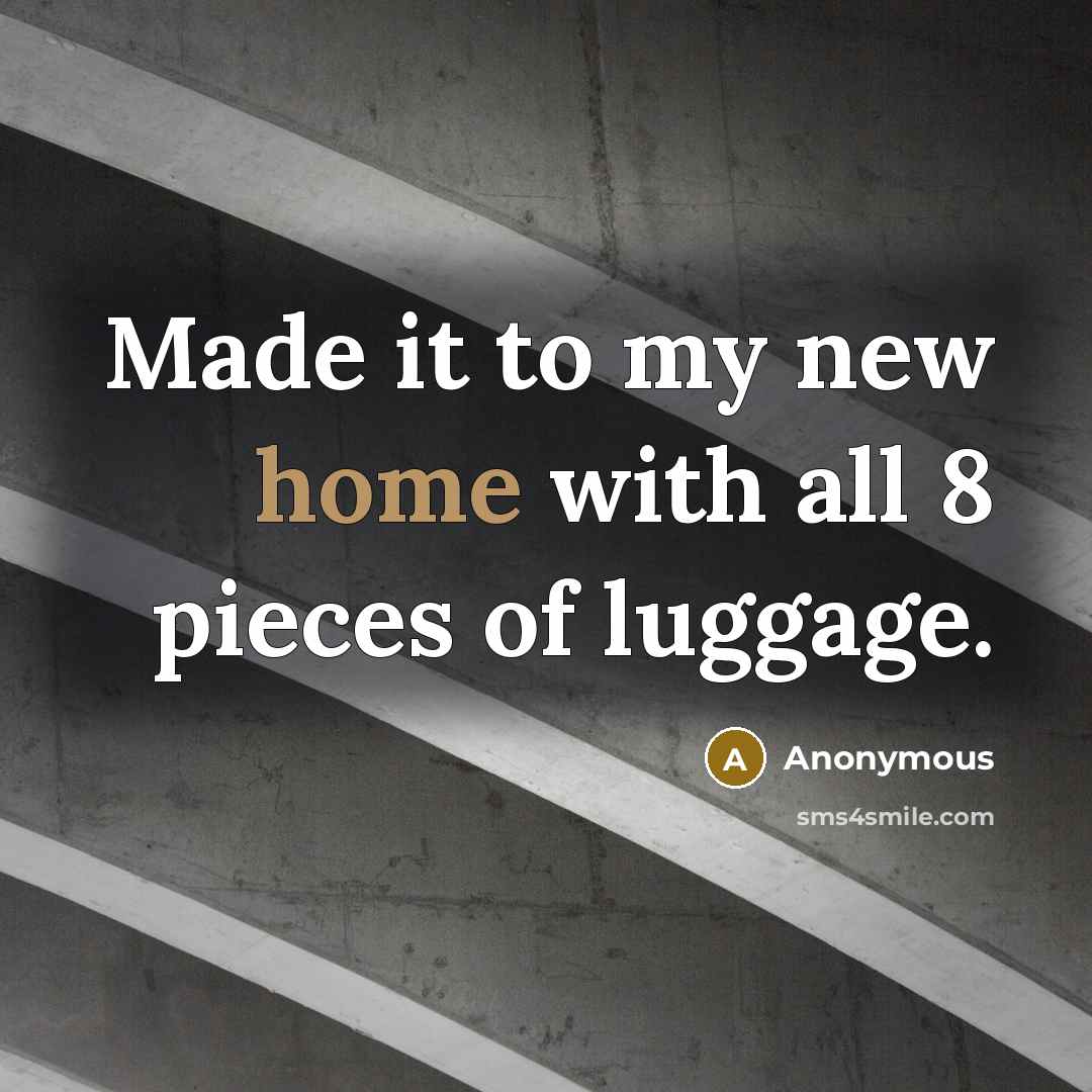 “Made it to my new home with all 8 pieces of luggage.” quote by Anonymous