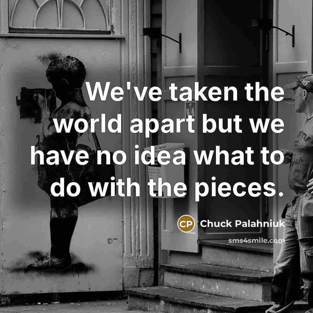 “We've taken the world apart but we have no idea what to do with the pieces.” quote by Chuck Palahniuk