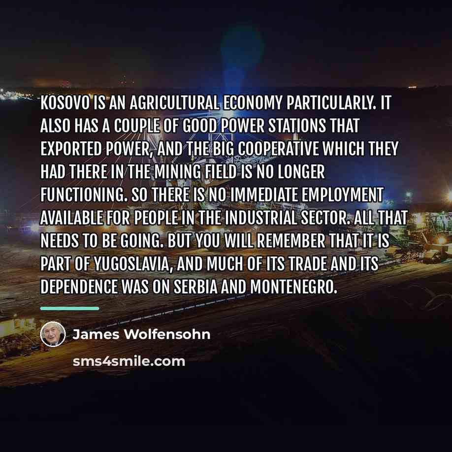 “Kosovo is an agricultural economy particularly. It also has a…” quote by James Wolfensohn