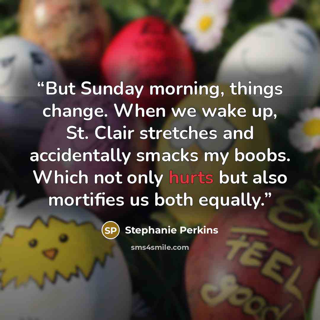 “But Sunday morning, things change. When we wake up, St. Clair stretches and accidentally smacks my boobs. Which not only hurts but also mortifies us both equally.” quote by Stephanie Perkins