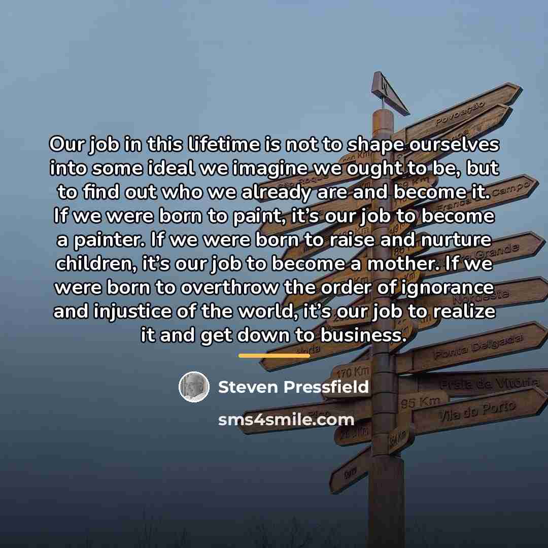 “Our job in this lifetime is not to shape ourselves…” quote by Steven Pressfield
