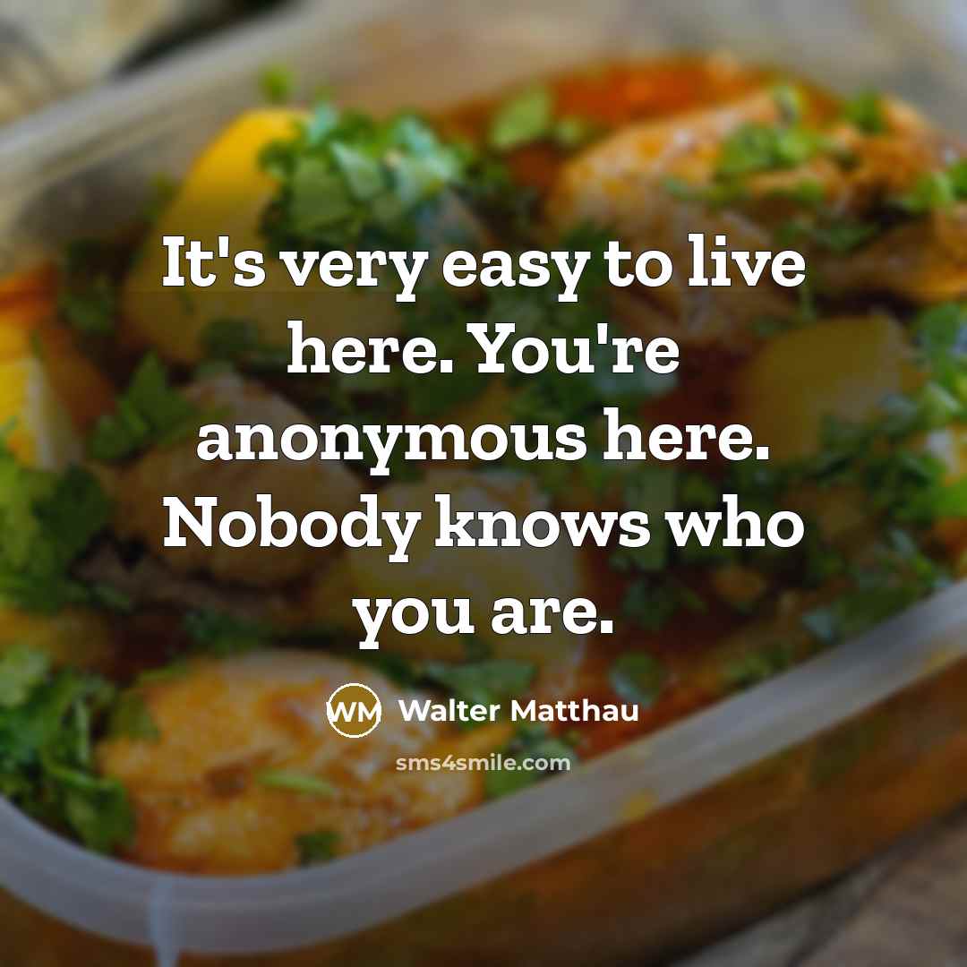 “It's very easy to live here. You're anonymous here. Nobody…” quote by Walter Matthau
