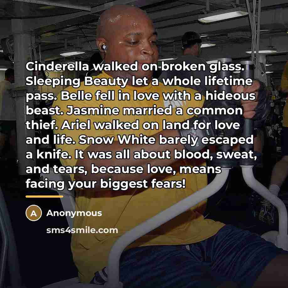 “Cinderella walked on broken glass. Sleeping Beauty let a whole…” quote by Anonymous