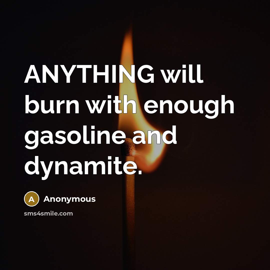 “ANYTHING will burn with enough gasoline and dynamite.” quote by Anonymous