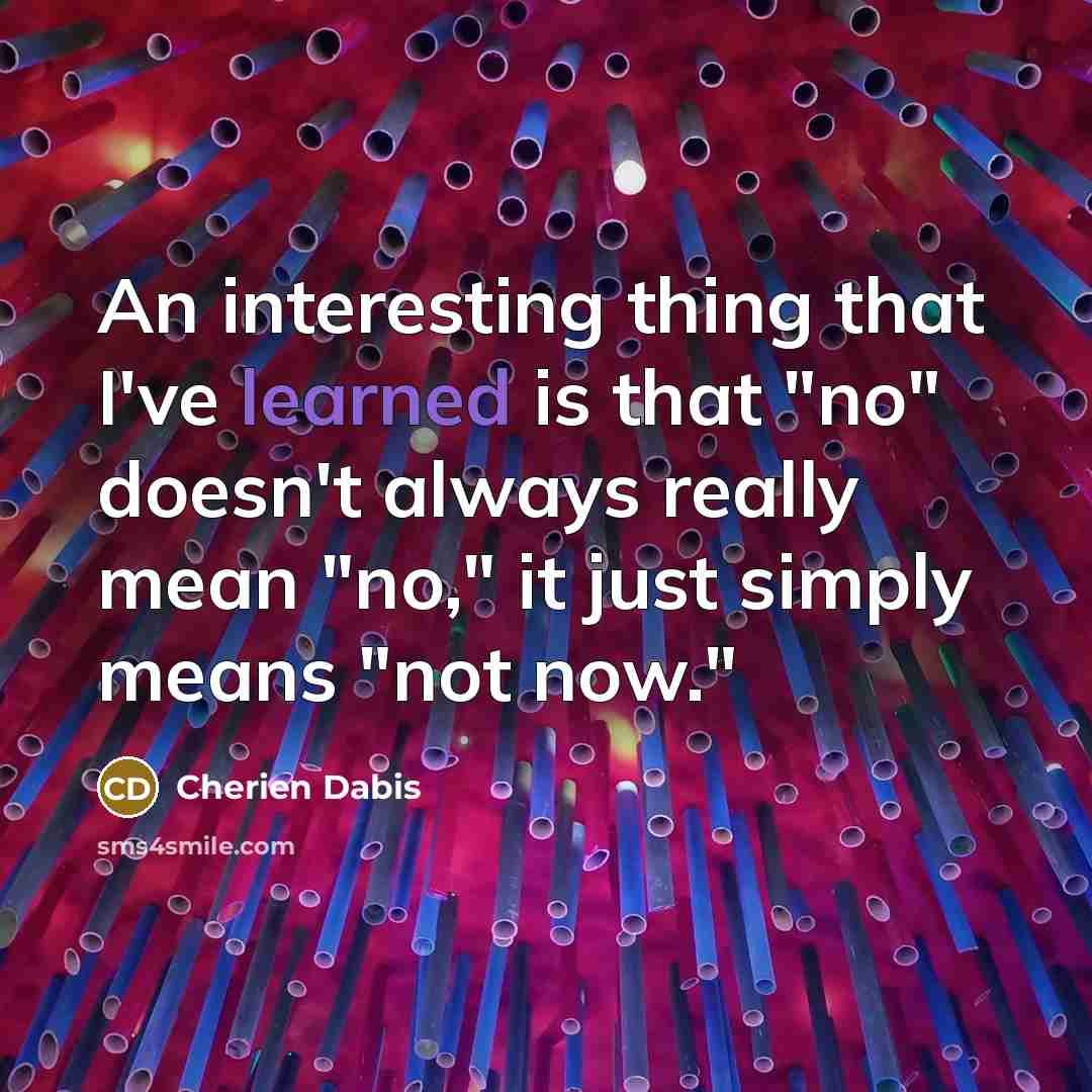 “An interesting thing that I've learned is that "no" doesn't always really mean "no," it just simply means "not now."” quote by Cherien Dabis