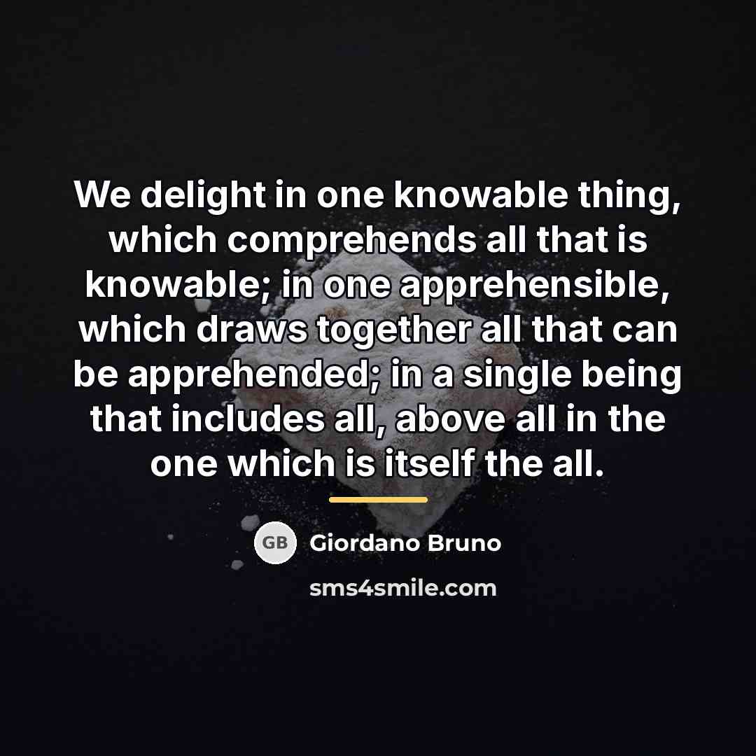 “We delight in one knowable thing, which comprehends all that…” quote by Giordano Bruno