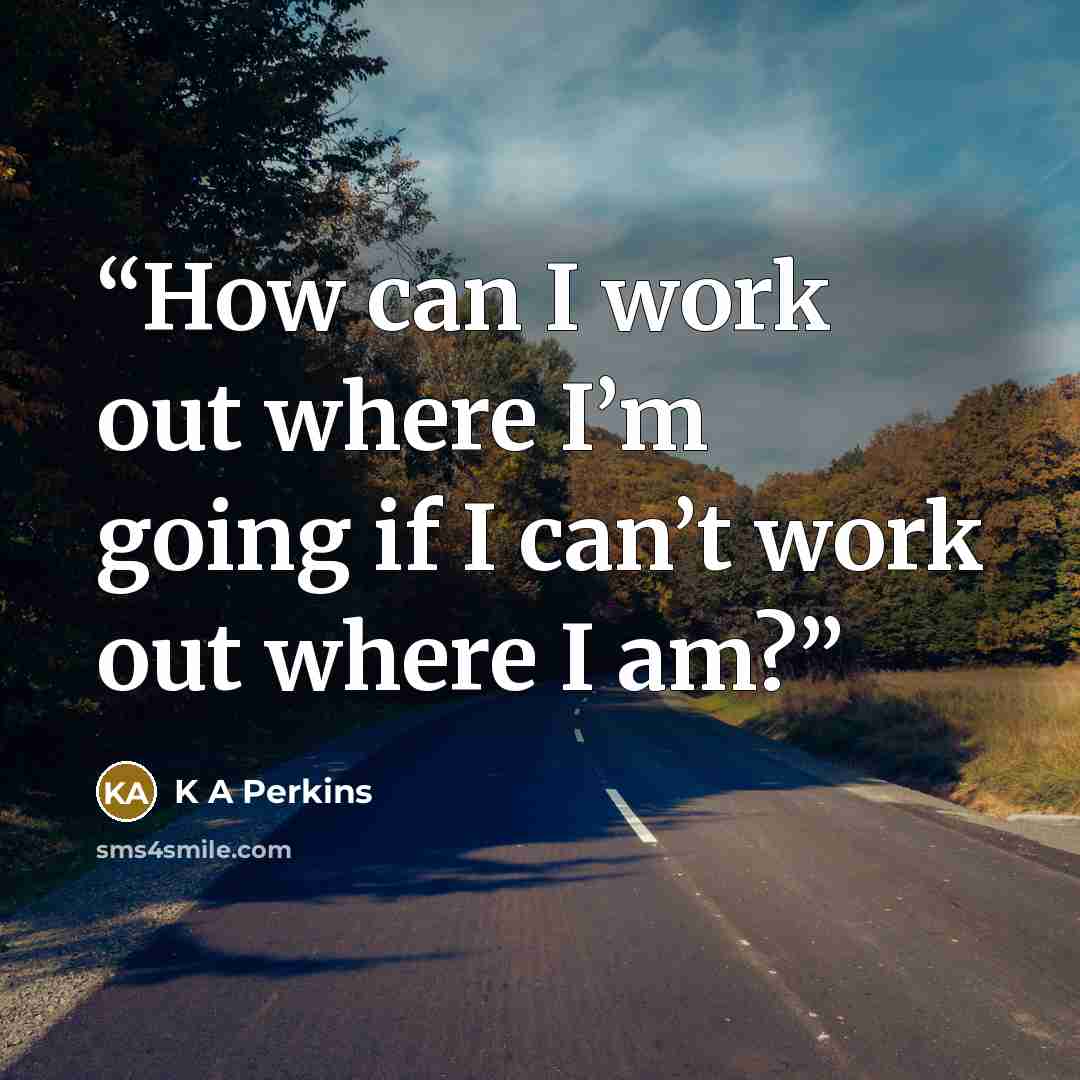 “How can I work out where I’m going if I can’t work out where I am?” quote by K A Perkins