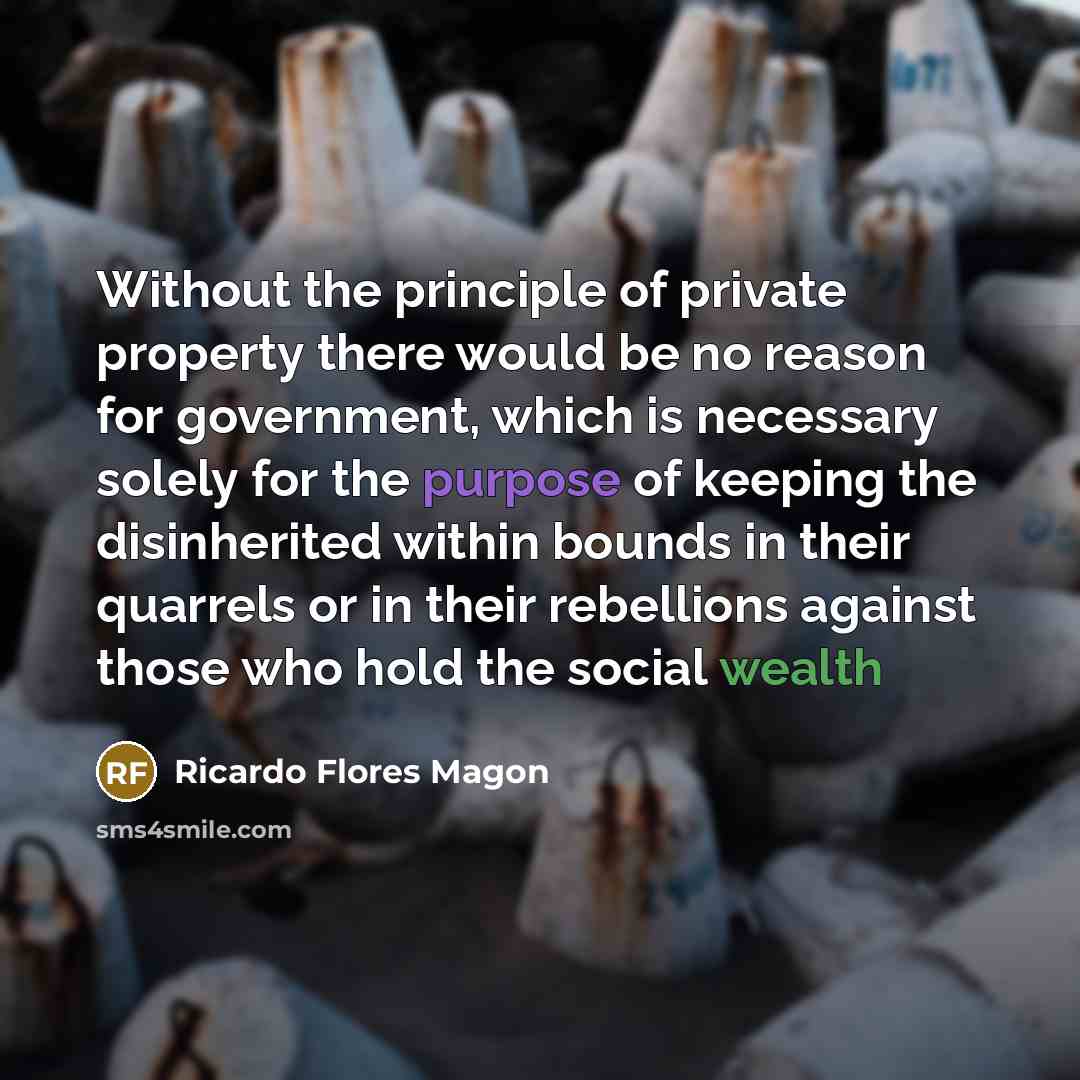 “Without the principle of private property there would be no…” quote by Ricardo Flores Magon