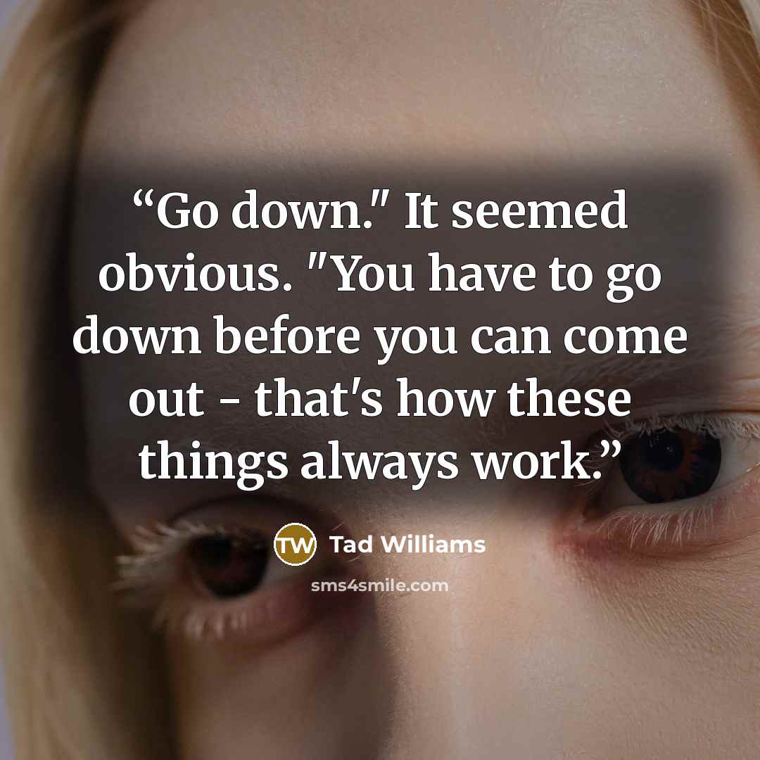 “Go down." It seemed obvious. "You have to go down before you can come out - that's how these things always work.” quote by Tad Williams