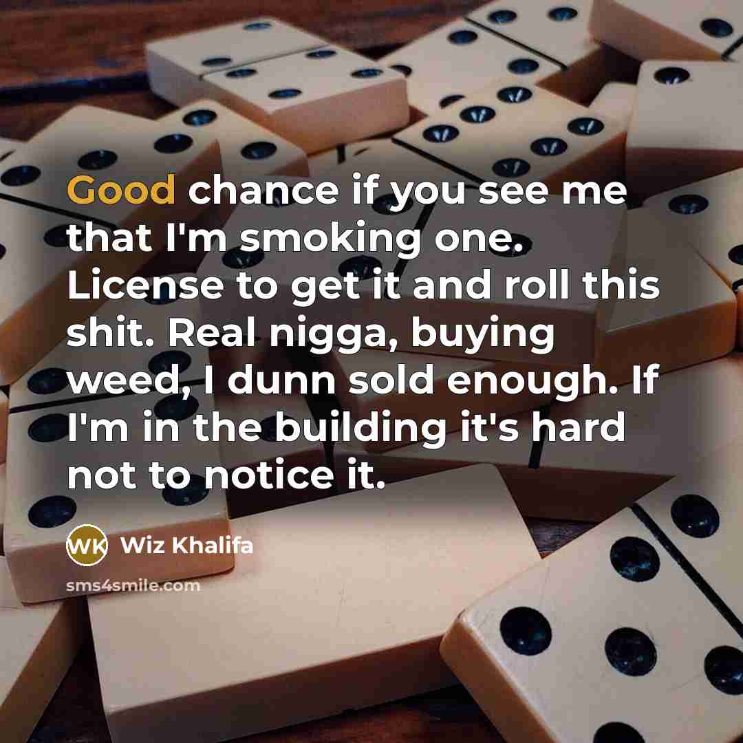 “Good chance if you see me that I'm smoking one.…” quote by Wiz Khalifa