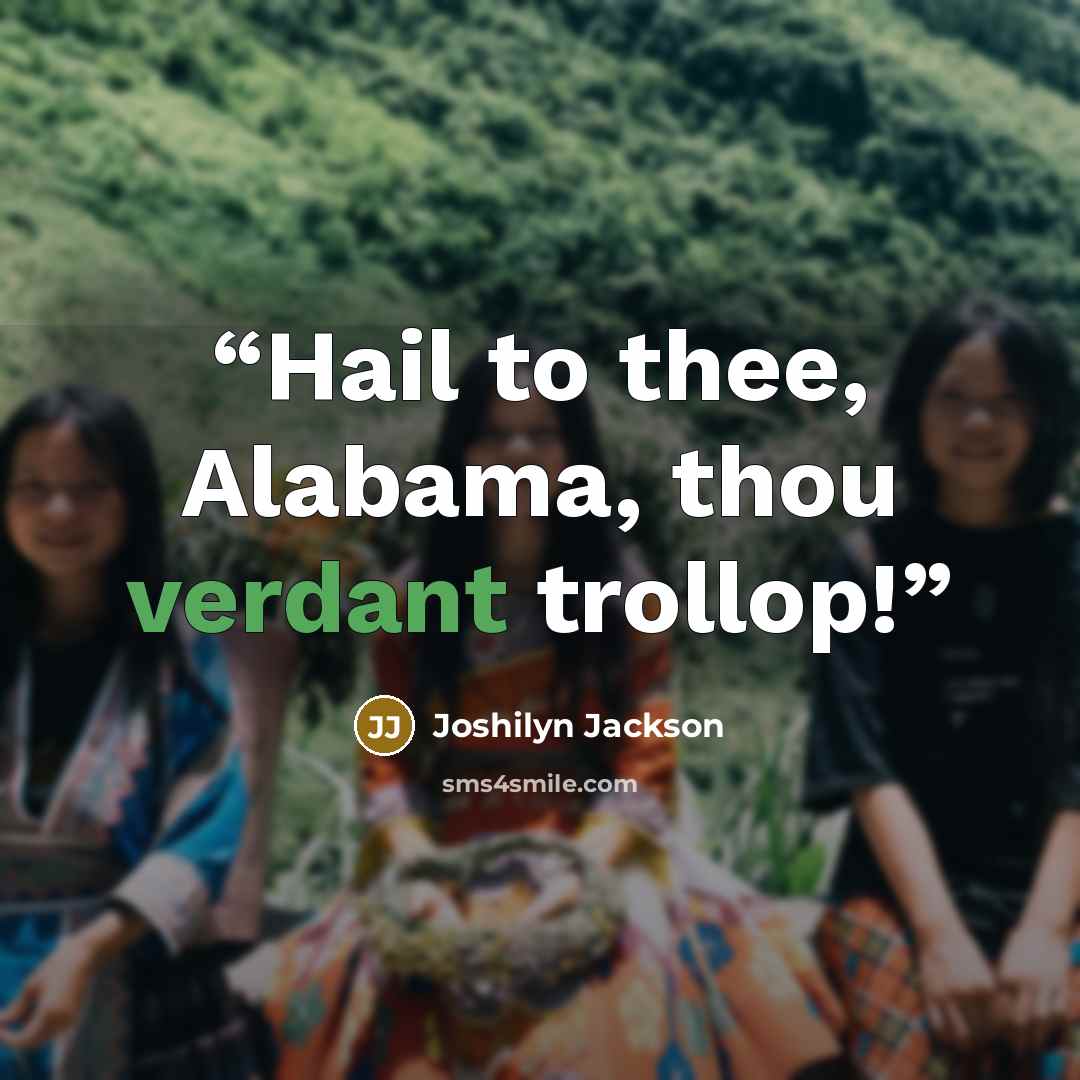 “Hail to thee, Alabama, thou verdant trollop!” quote by Joshilyn Jackson