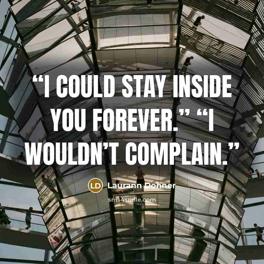 “I could stay inside you forever.” “I wouldn’t complain.” quote by Laurann Dohner