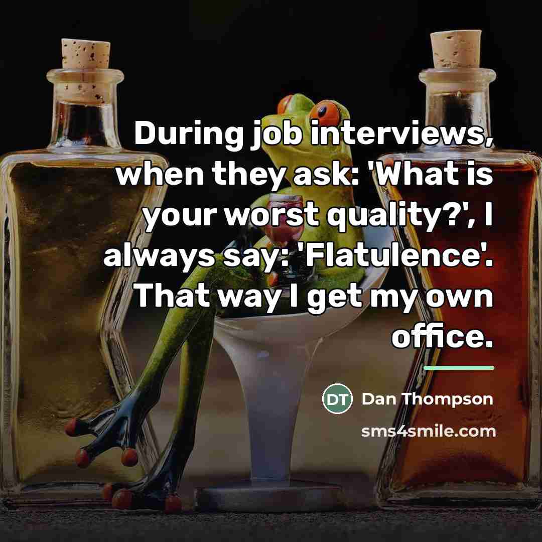 “During job interviews, when they ask: 'What is your worst…” quote by Dan Thompson