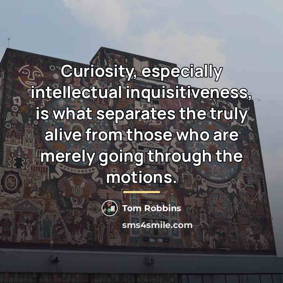 “Curiosity, especially intellectual inquisitiveness, is what separates the truly alive…” quote by Tom Robbins