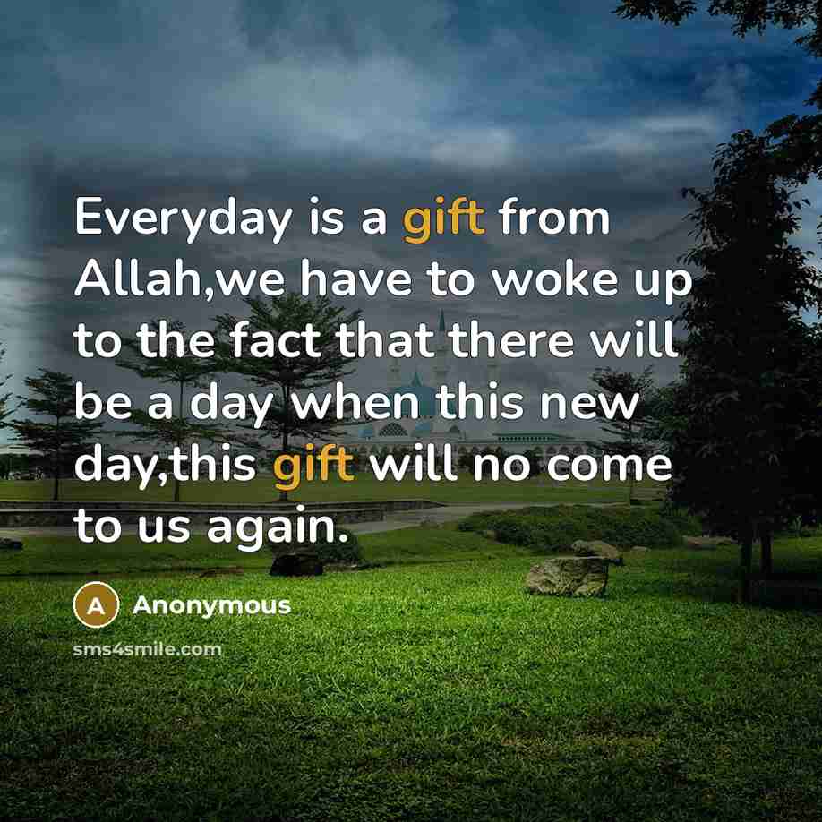 “Everyday is a gift from Allah,we have to woke up to the fact that there will be a day when this new day,this gift will no come to us again.” quote by Anonymous