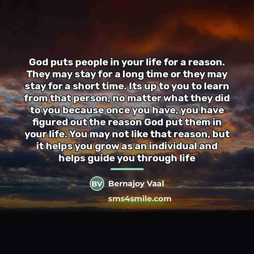 “God puts people in your life for a reason. They…” quote by Bernajoy Vaal