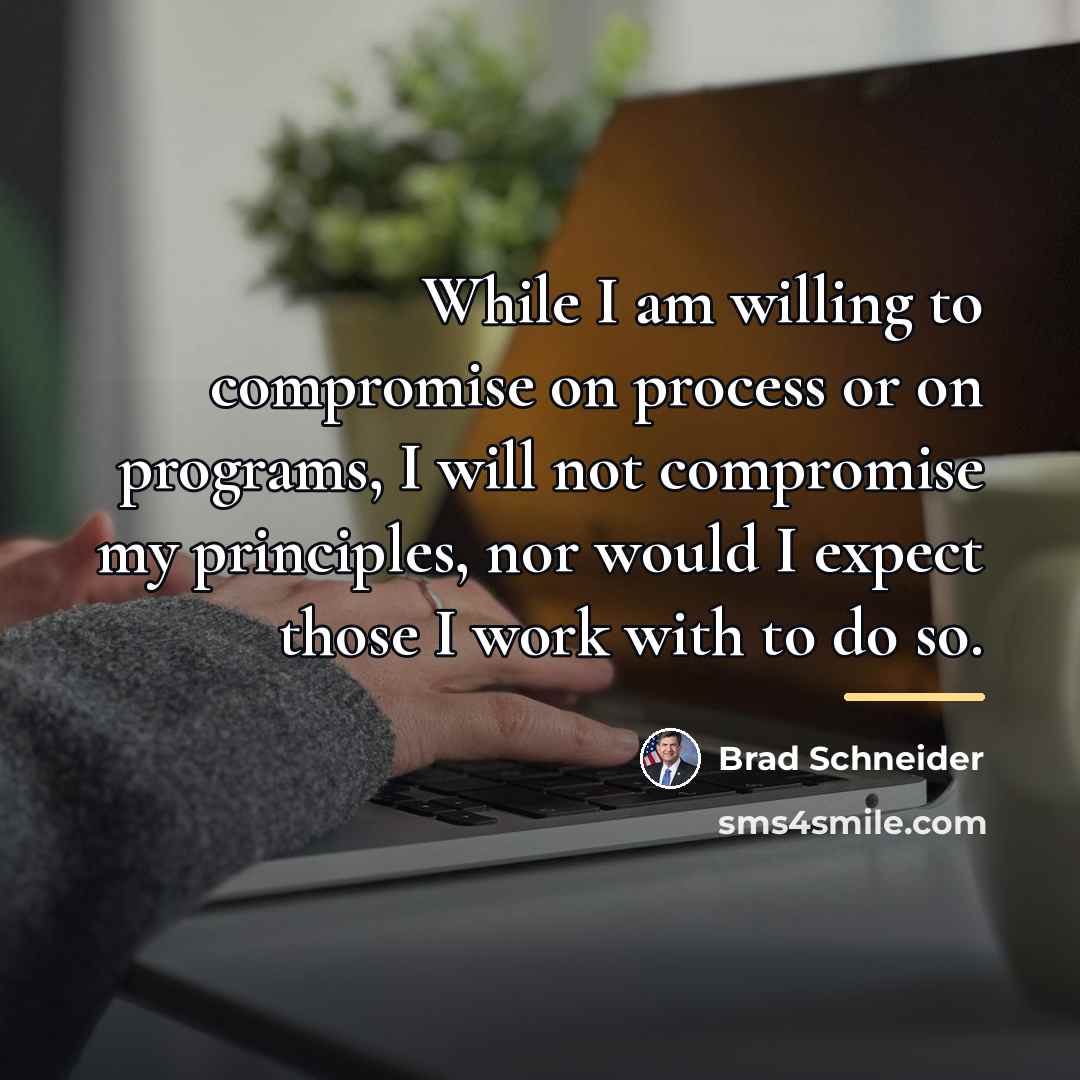 “While I am willing to compromise on process or on…” quote by Brad Schneider