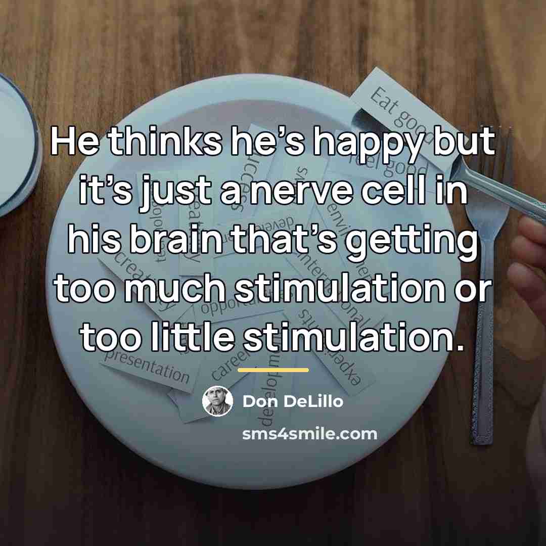 “He thinks he's happy but it's just a nerve cell…” quote by Don DeLillo