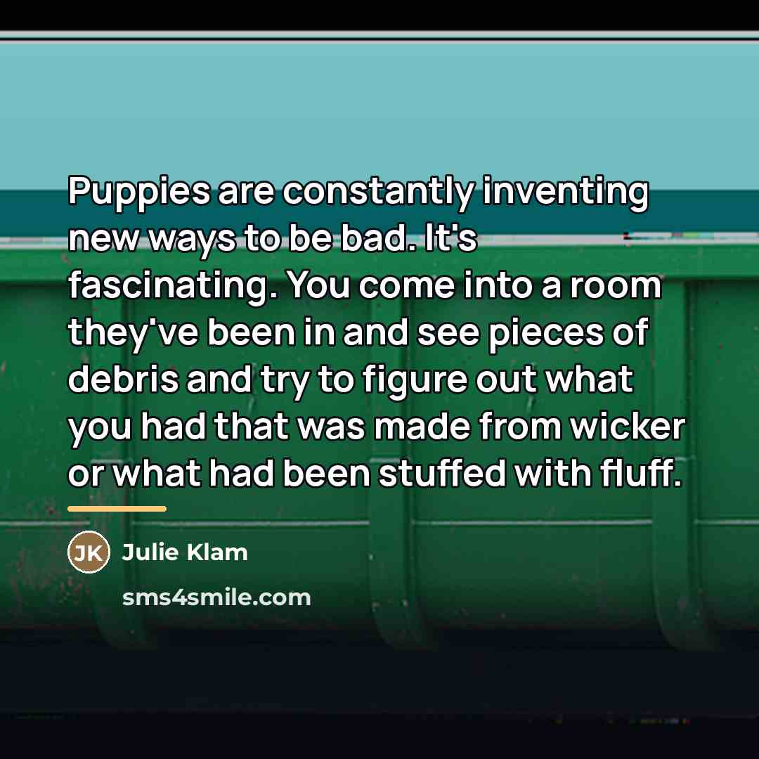 “Puppies are constantly inventing new ways to be bad. It's…” quote by Julie Klam