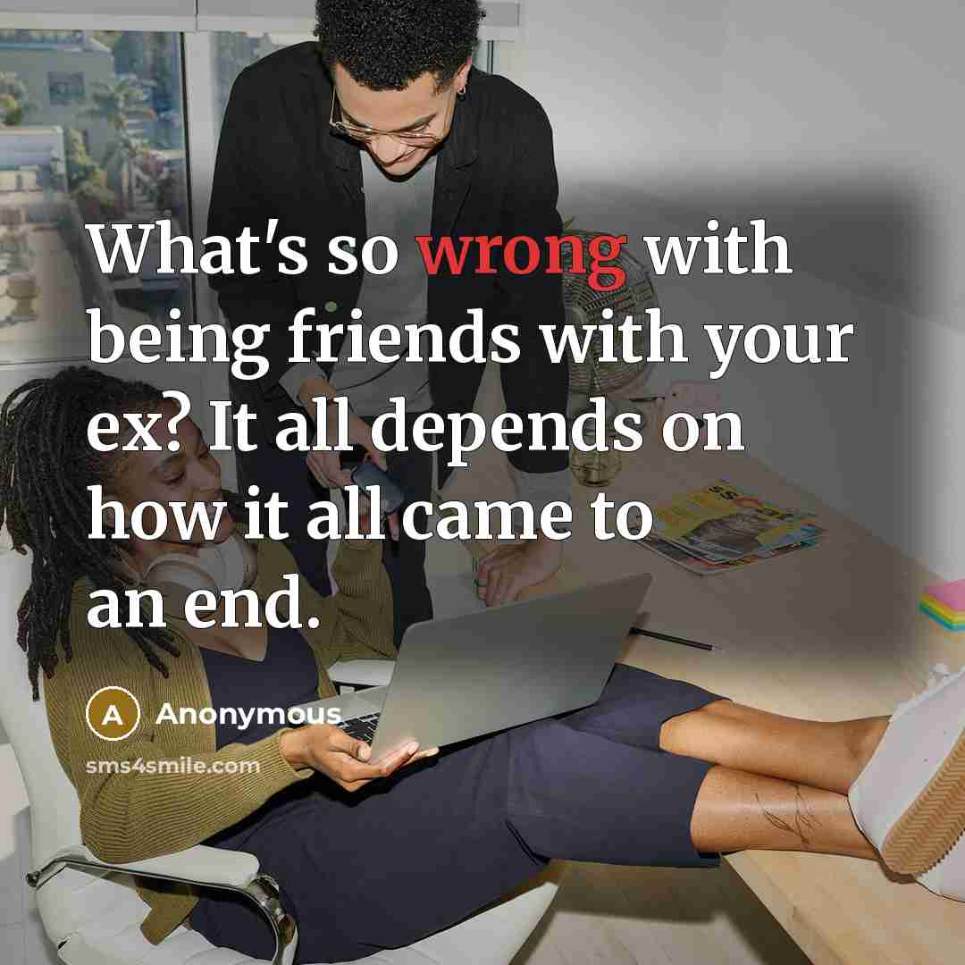 “What's so wrong with being friends with your ex? It all depends on how it all came to an end.” quote by Anonymous