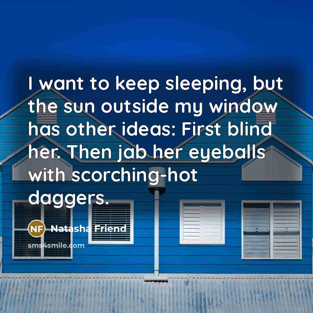 “I want to keep sleeping, but the sun outside my…” quote by Natasha Friend