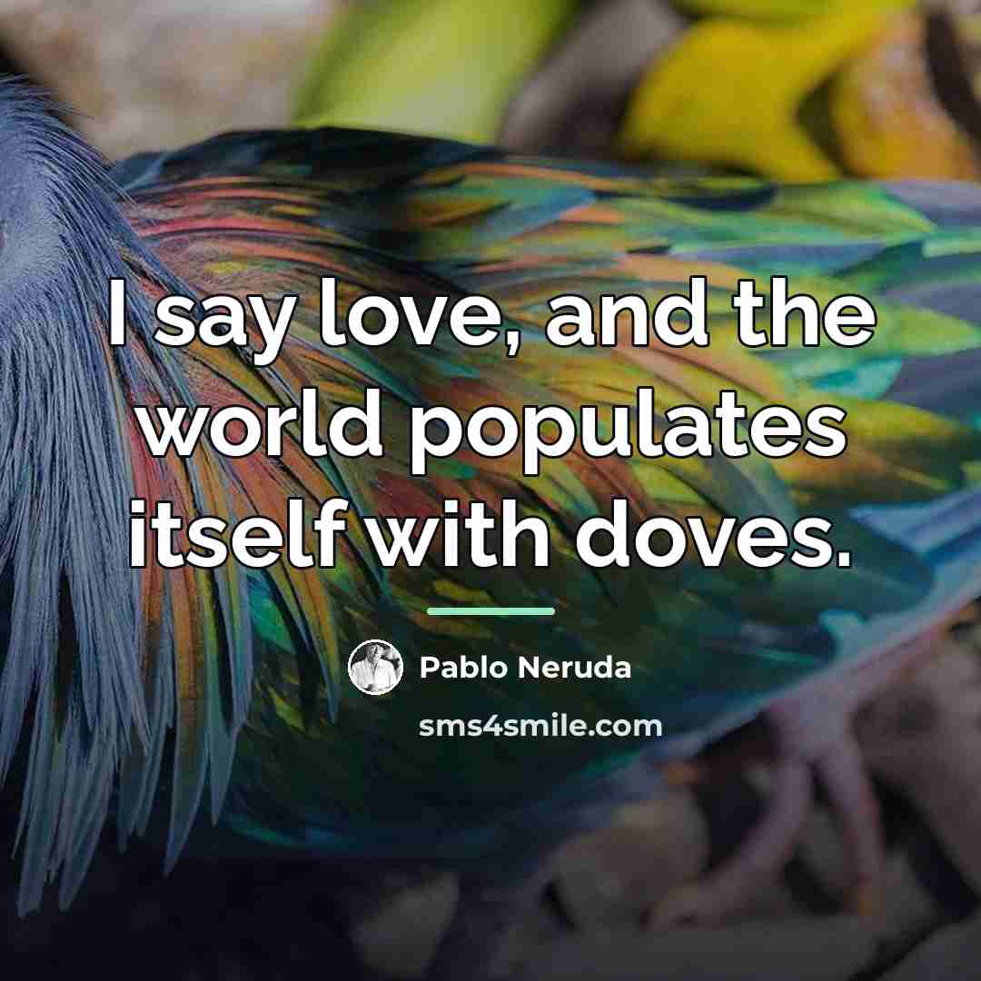 “I say love, and the world populates itself with doves.…” quote by Pablo Neruda