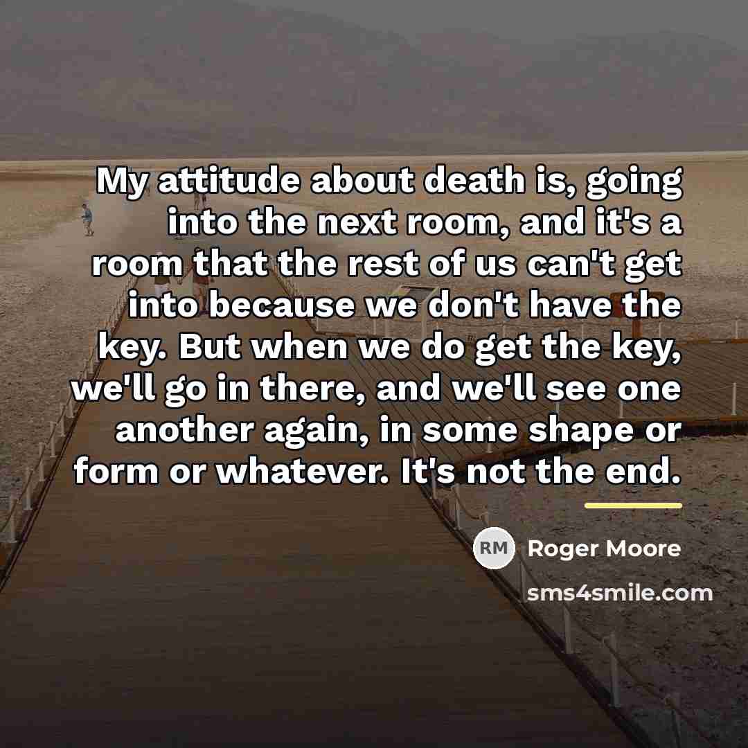“My attitude about death is, going into the next room,…” quote by Roger Moore