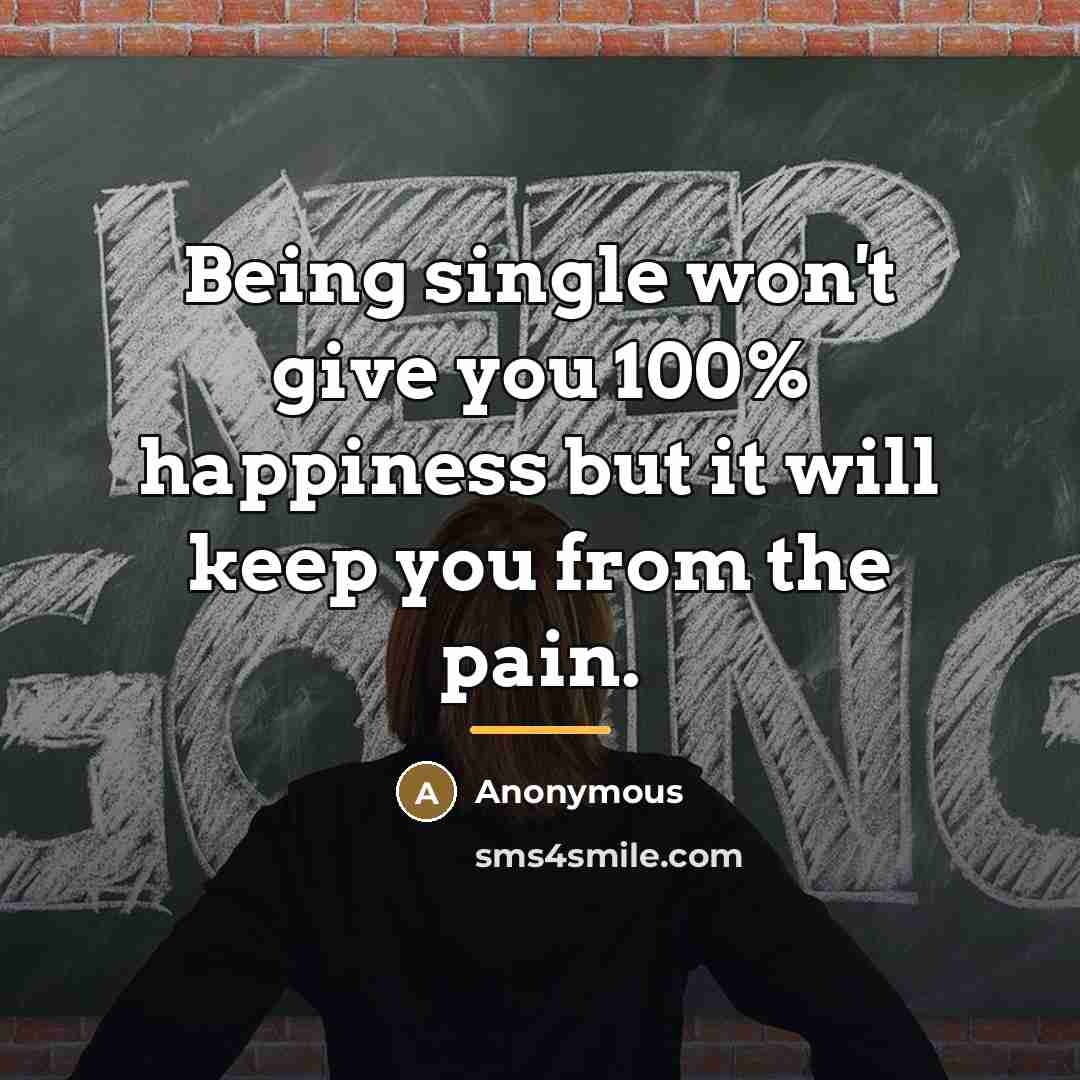 “Being single won't give you 100% happiness but it will…” quote by Anonymous