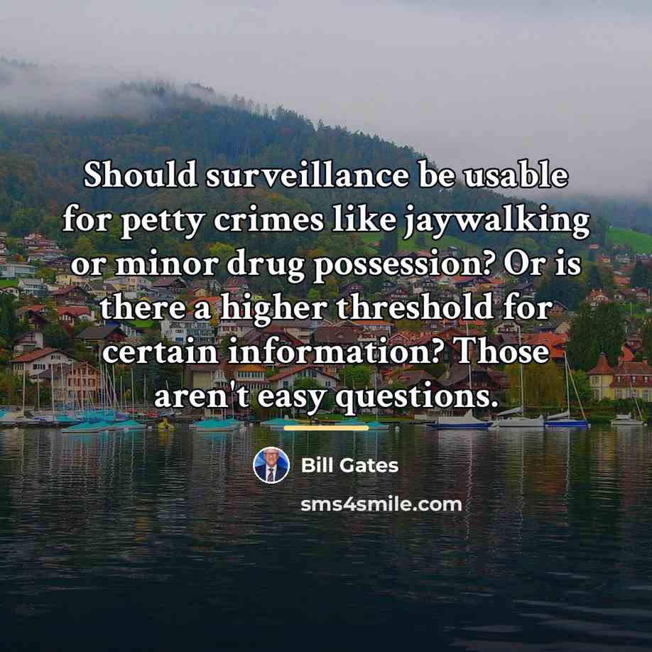 “Should surveillance be usable for petty crimes like jaywalking or…” quote by Bill Gates