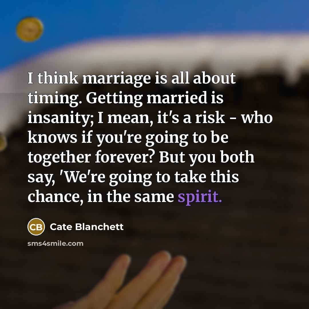 “I think marriage is all about timing. Getting married is…” quote by Cate Blanchett