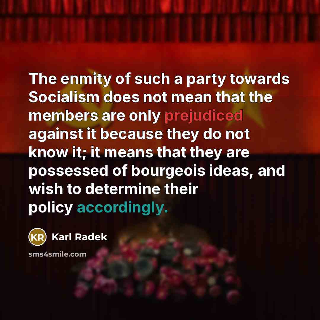 “The enmity of such a party towards Socialism does not…” quote by Karl Radek