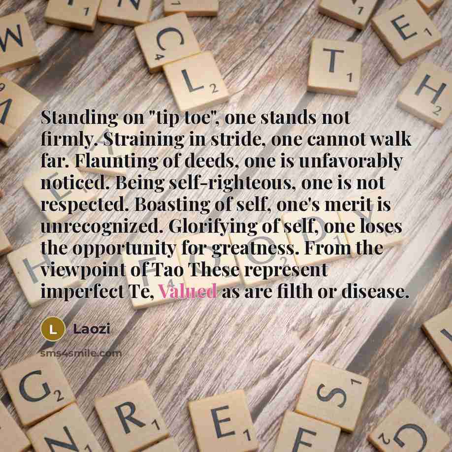 “Standing on "tip toe", one stands not firmly. Straining in…” quote by Laozi