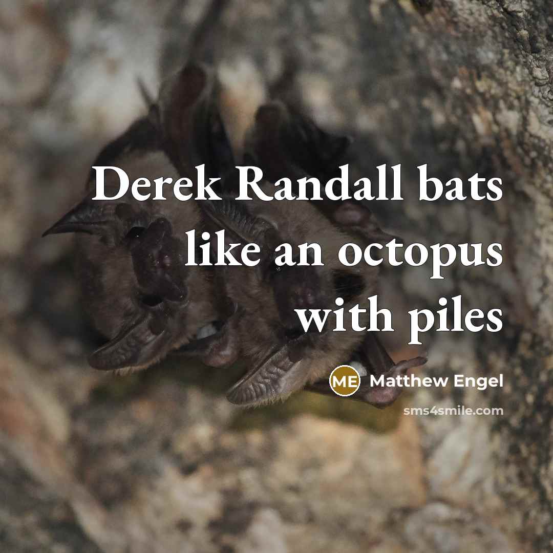 “Derek Randall bats like an octopus with piles…” quote by Matthew Engel