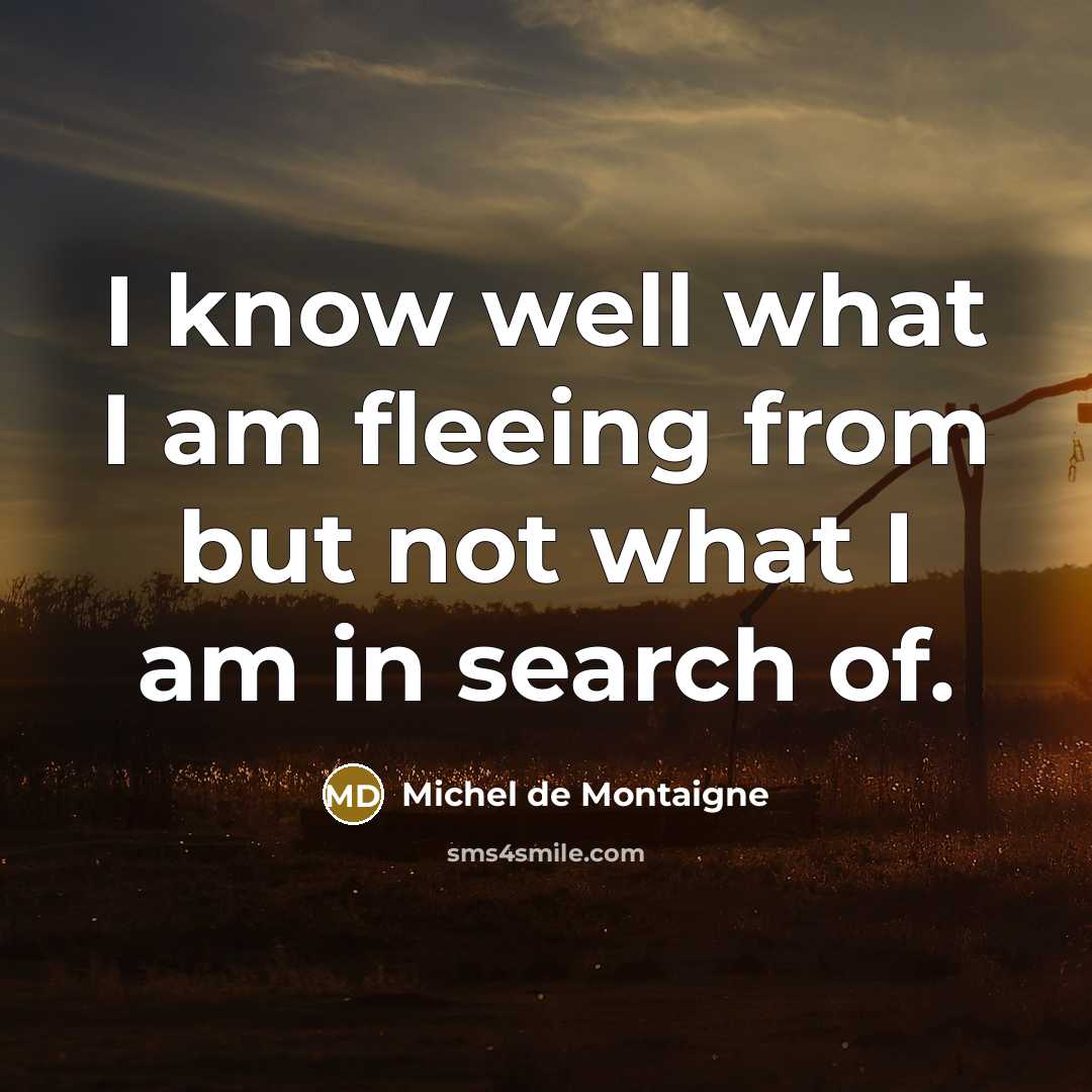 “I know well what I am fleeing from but not…” quote by Michel de Montaigne