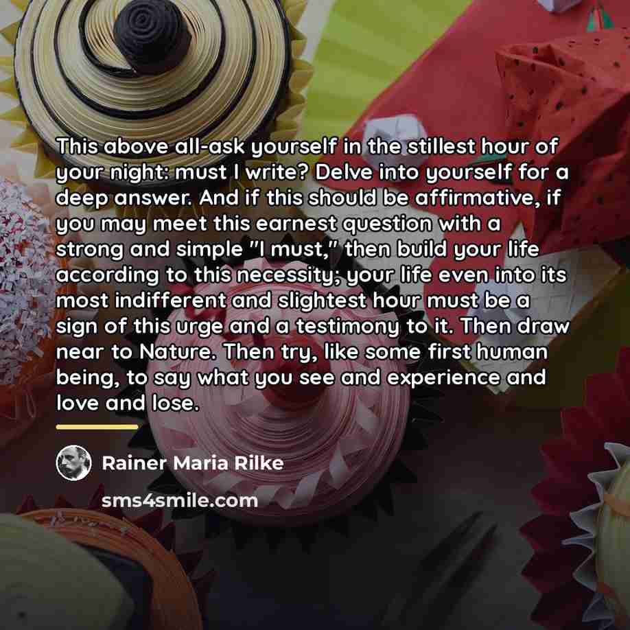 “This above all-ask yourself in the stillest hour of your…” quote by Rainer Maria Rilke
