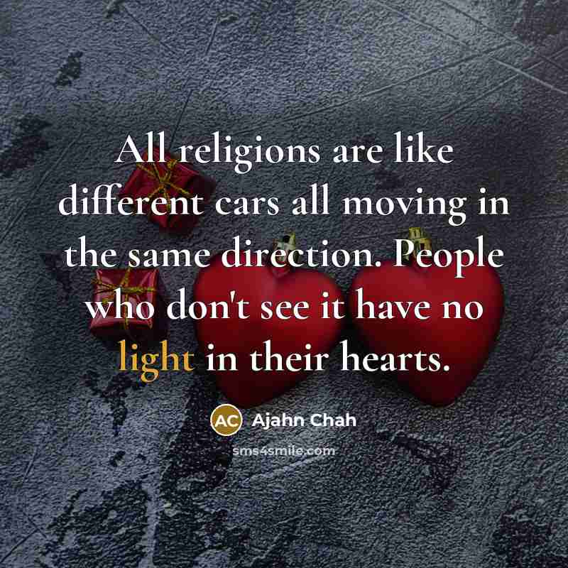 “All religions are like different cars all moving in the…” quote by Ajahn Chah