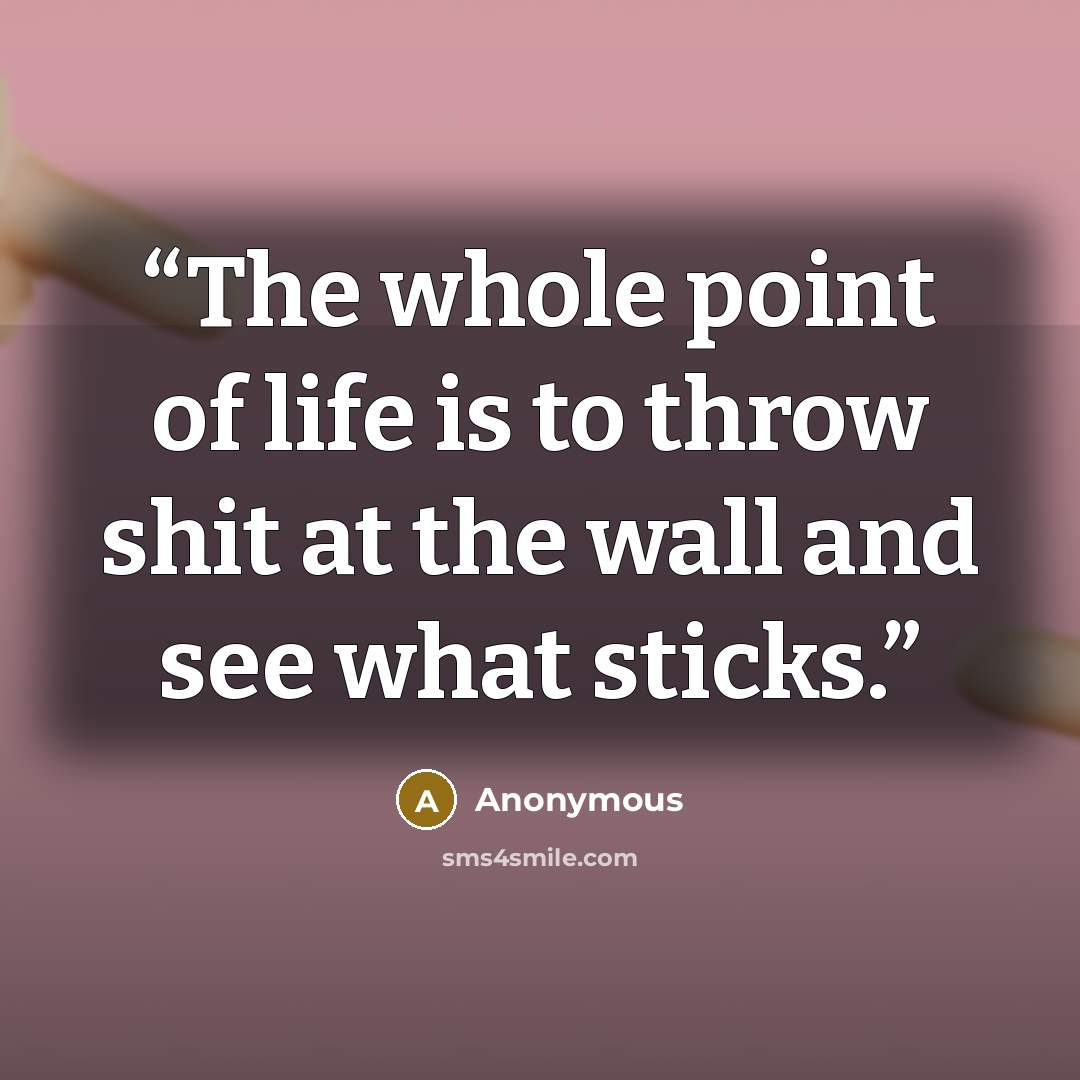 “The whole point of life is to throw shit at the wall and see what sticks.” quote by Anonymous