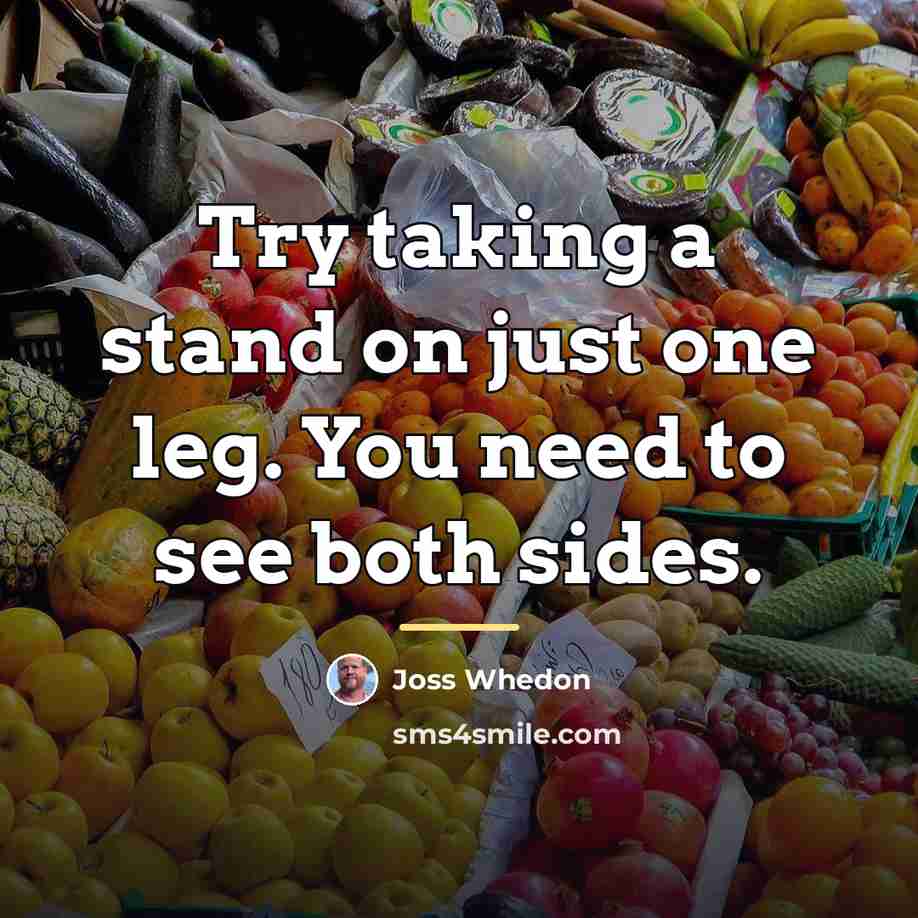 “Try taking a stand on just one leg. You need…” quote by Joss Whedon