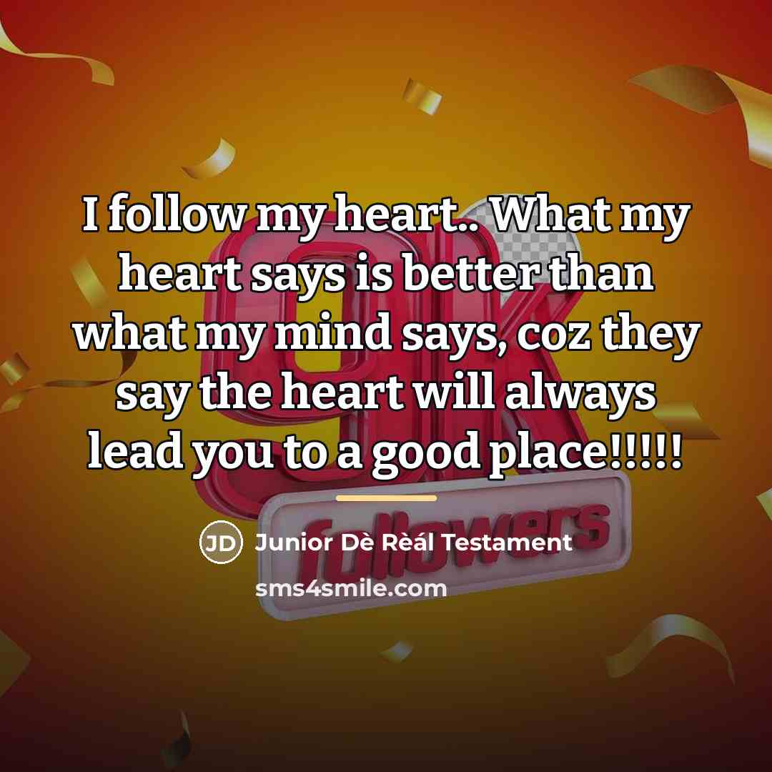 “I follow my heart.. What my heart says is better…” quote by Junior Dè Rèál Testament